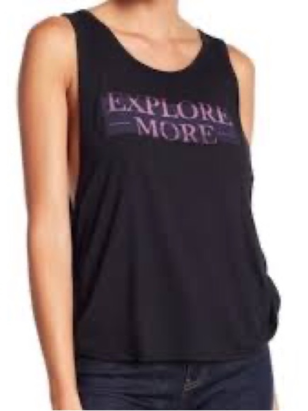 FP Movement by Free People Black Tank Top with Purple "Explore More" Graphic